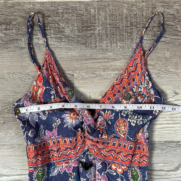 Angie Boho Maxi Dress Navy Floral Print Tiered Skirt Tie Front Festival S - Picture 5 of 6